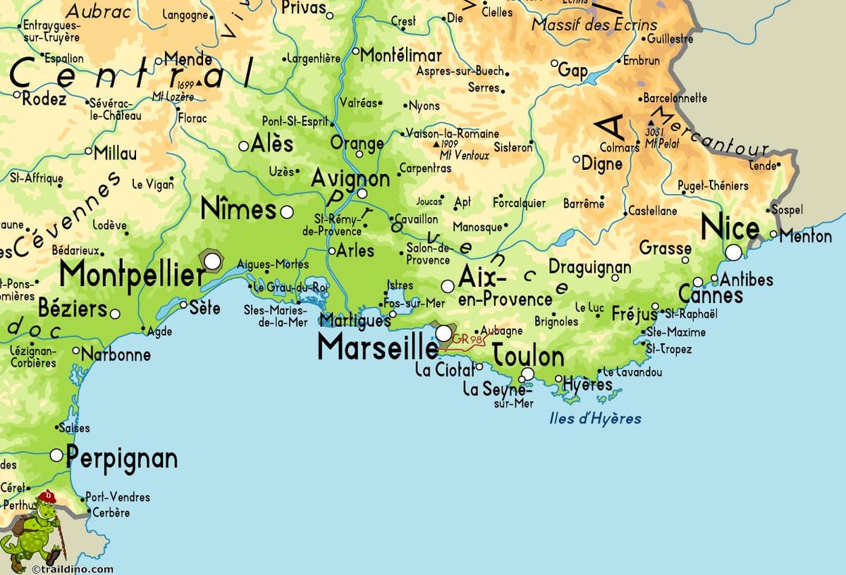kort af Marseille og nágrenni