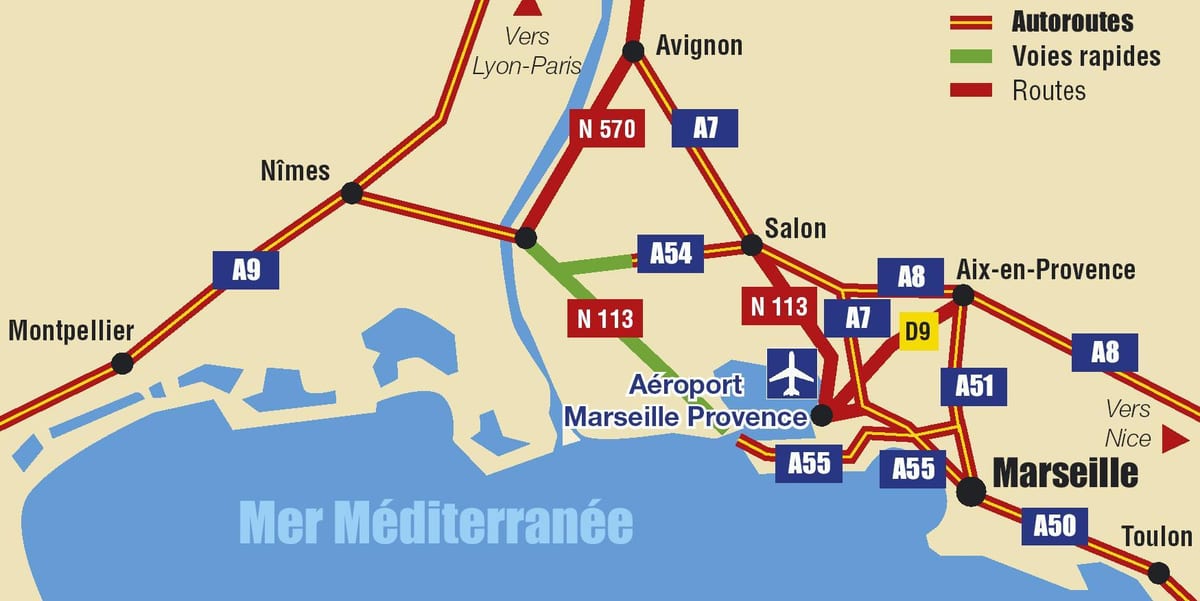 kort af Marseille þjóðveginum