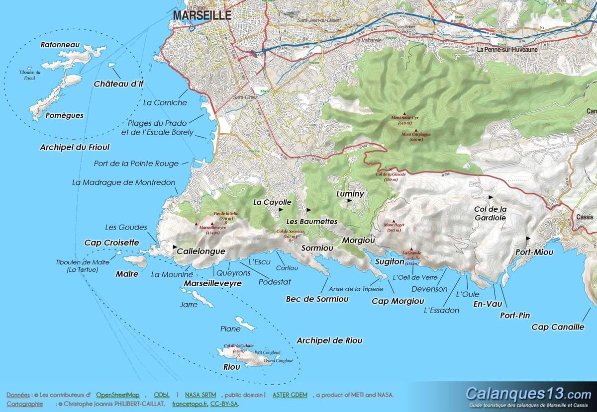 geographic kort af Marseille
