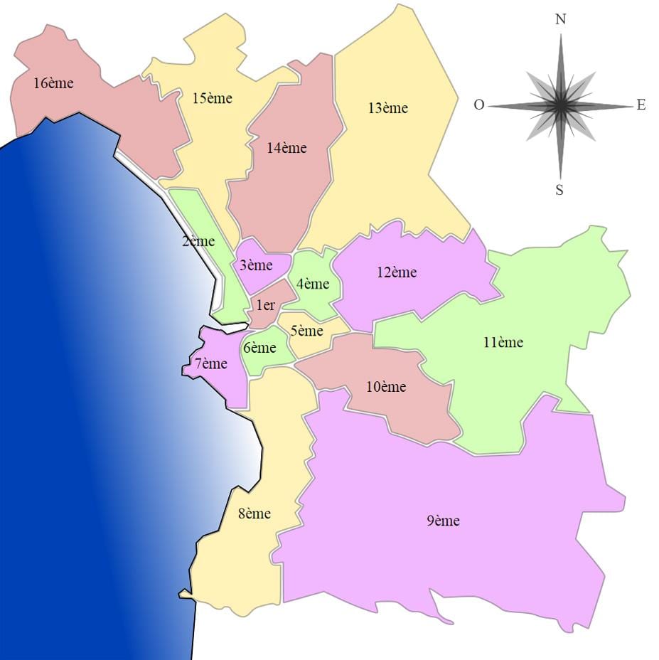 kort af Marseille hverfis