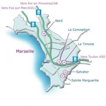 kort af Marseille sjúkrahús