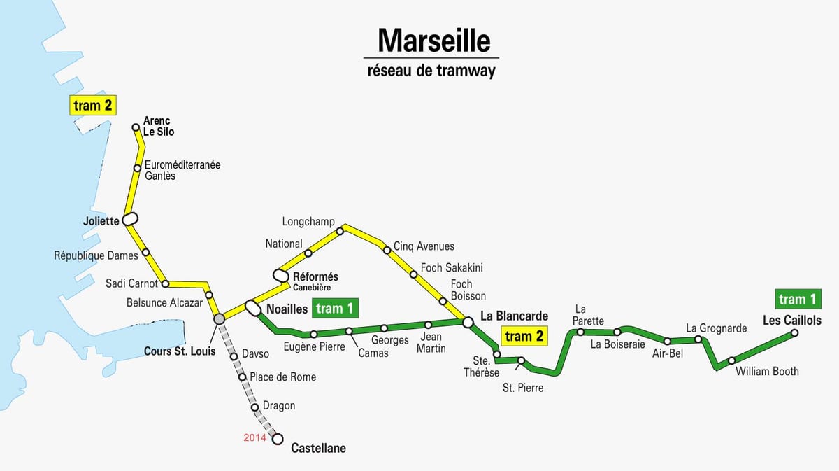 kort af Marseille sporvagn