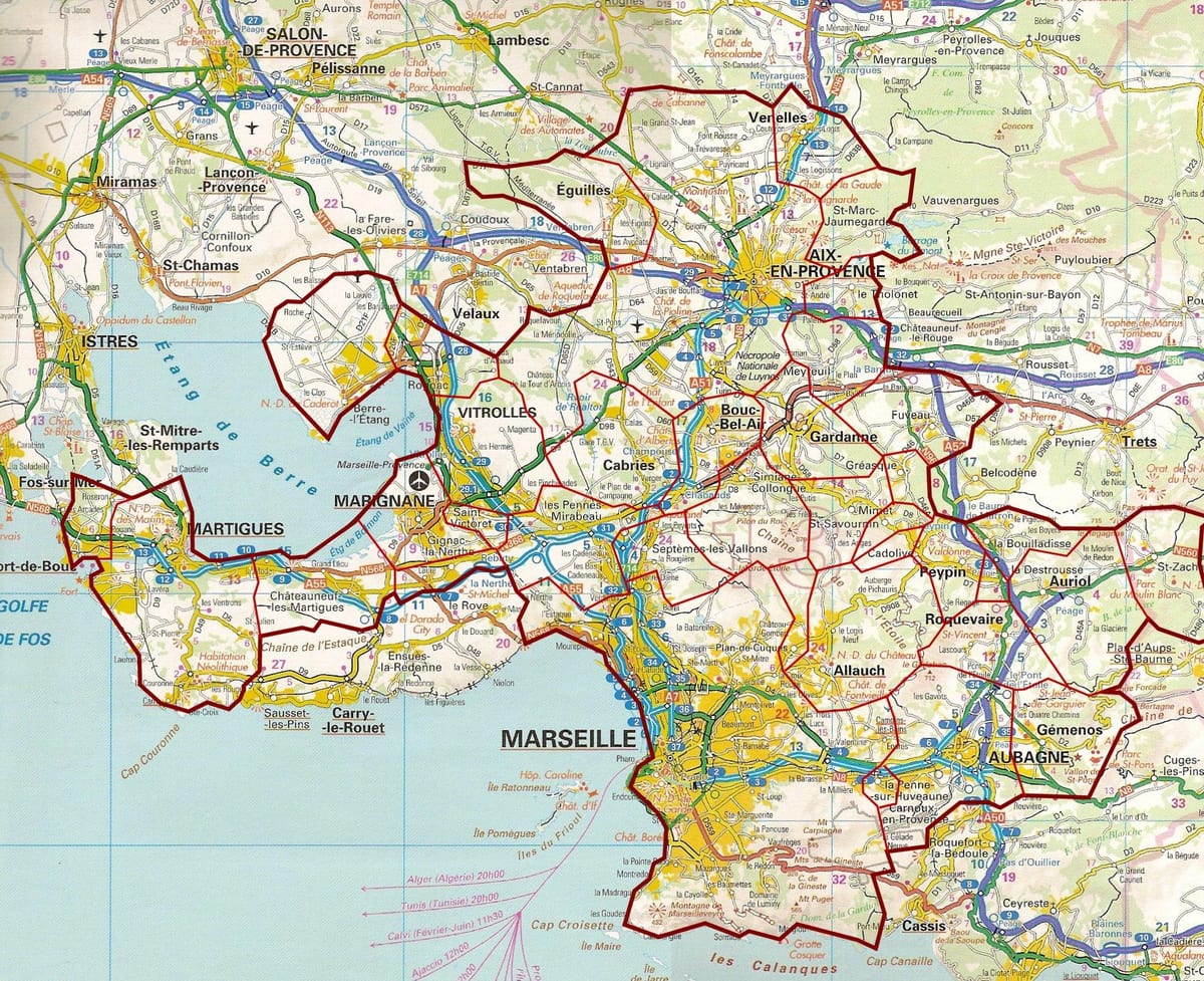 kort af veginum Marseille