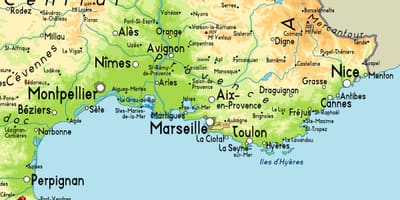 Kort af Marseille og nágrenni